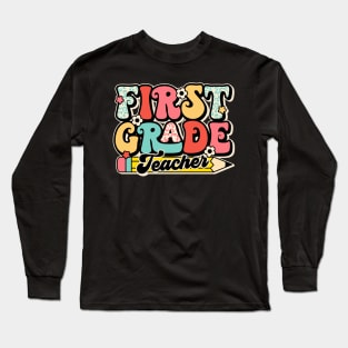 Retro First Grade Teacher Flower Back To School For Boys Girl Long Sleeve T-Shirt